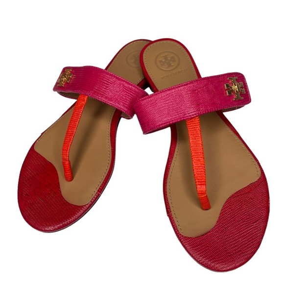 Tory Burch Kira Thong Sandals Embossed Leather Colorblock Flip Flops Size 6 - Picture 10 of 10